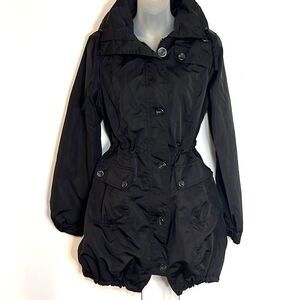 Weatherproof Rain Jacket Women’s S Chic Black Hooded Utility Raincoat Cinched